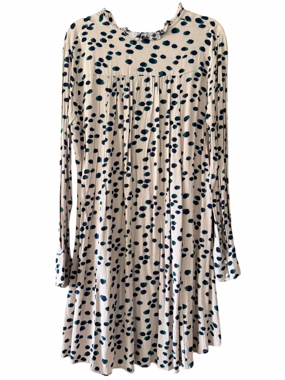 Hayden Los Angeles Abstract Dot Ruffle V-Neck Tunic Dress Medium Cream
